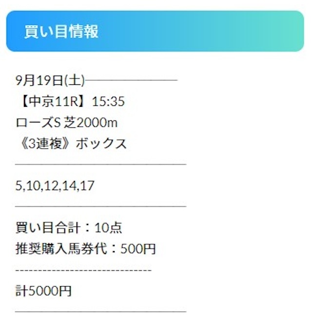 2021年9月19日oyayubi競馬の予想