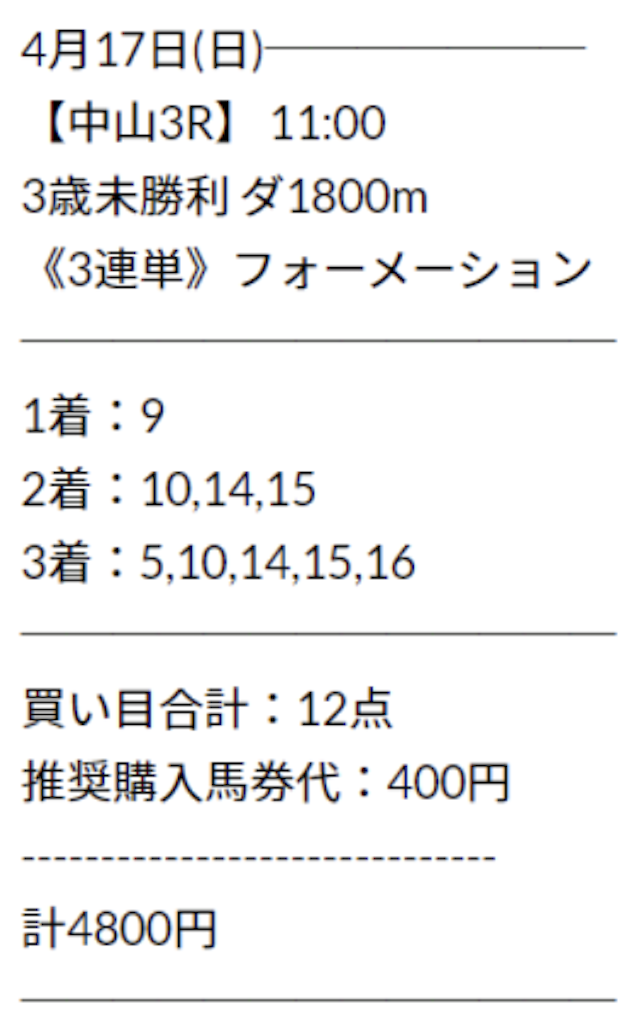 横綱ダービーという競馬予想サイトの有料予想「ブラックボックス」の買い目画像