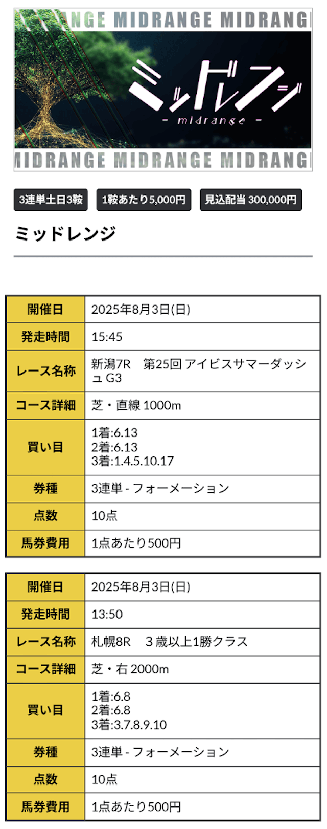 R32という競馬予想サイトの有料予想の買い目画像