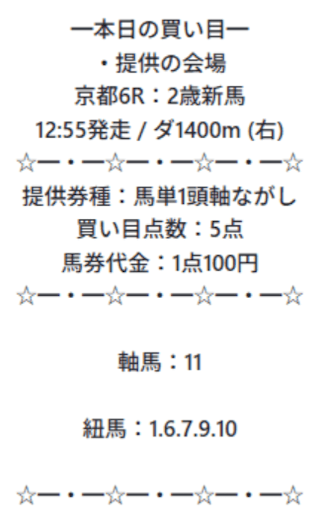 新しい競馬情報のカタチの無料予想の買い目画像