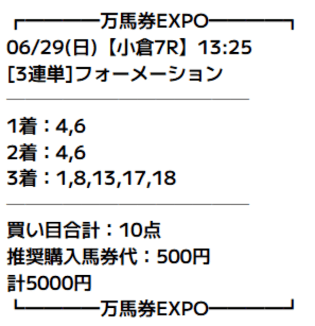 万馬券EXPOの有料予想の買い目画像