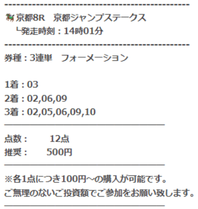 うま遊勝の有料予想の買い目画像