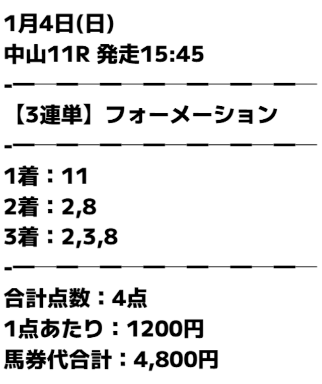 THE裏モノ競馬の有料予想の買い目画像