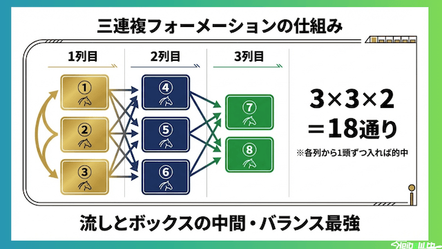 三連複フォーメーション最強:三連複フォーメーションとは?流し・ボックスとの違いから理解する